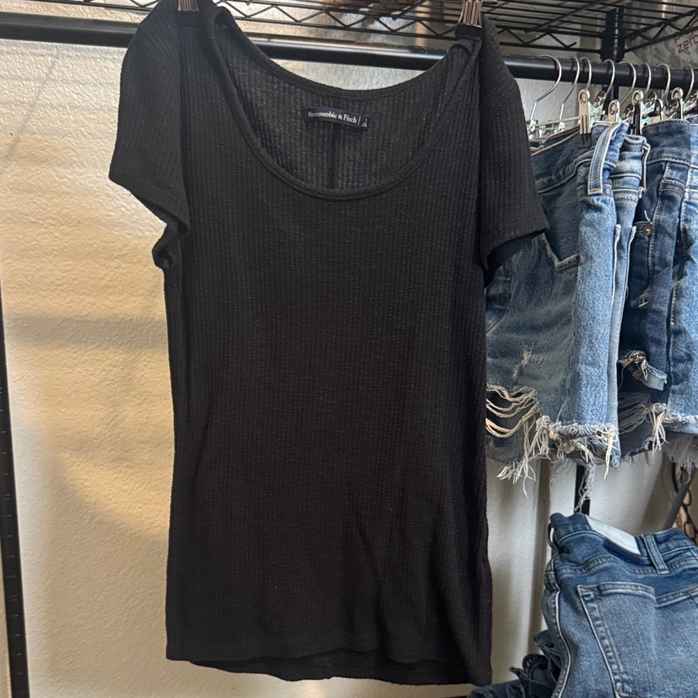 Abercrombie & Fitch Black Ribbed Scoop Neck Short Sleeve Tee